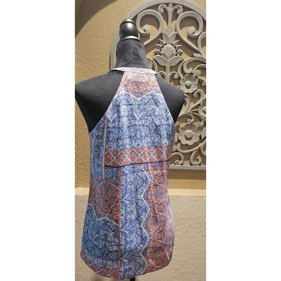 St. Tropez Sleeveless Blue & Orange Halter Neck Paisley Print Women's Top - Picture 3 of 4